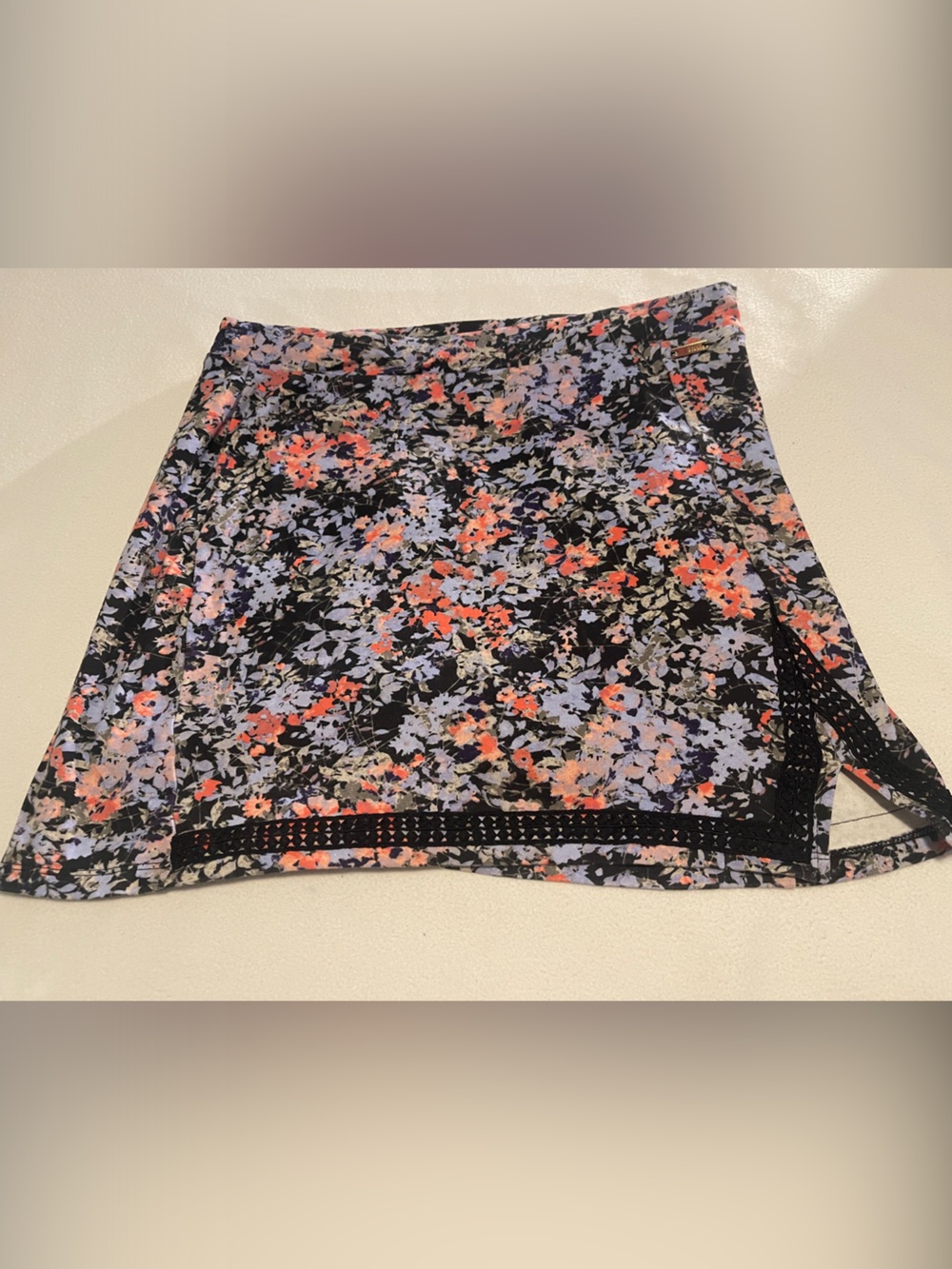 Jones New York Black Floral Skort with Coral and Lavender Accents